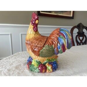 Vintage Ceramic Rooster Cookie Jar Hand Painted Farmhouse Kitchen Harry & David
